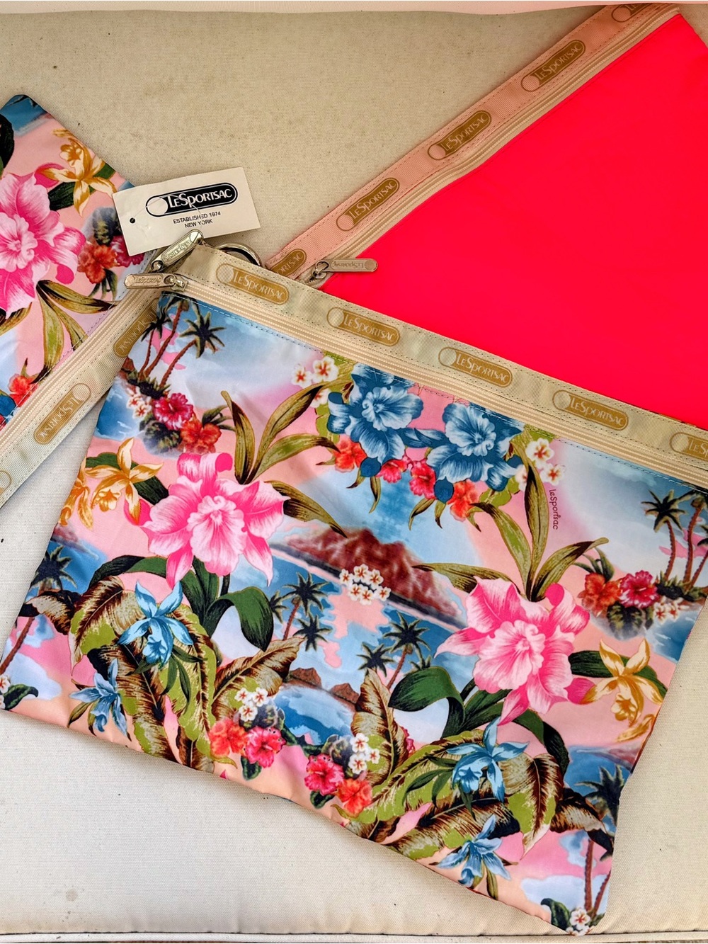 LeSportsac Floral Hawaiian Cosmetic Pouch in Pink, Blue, Green